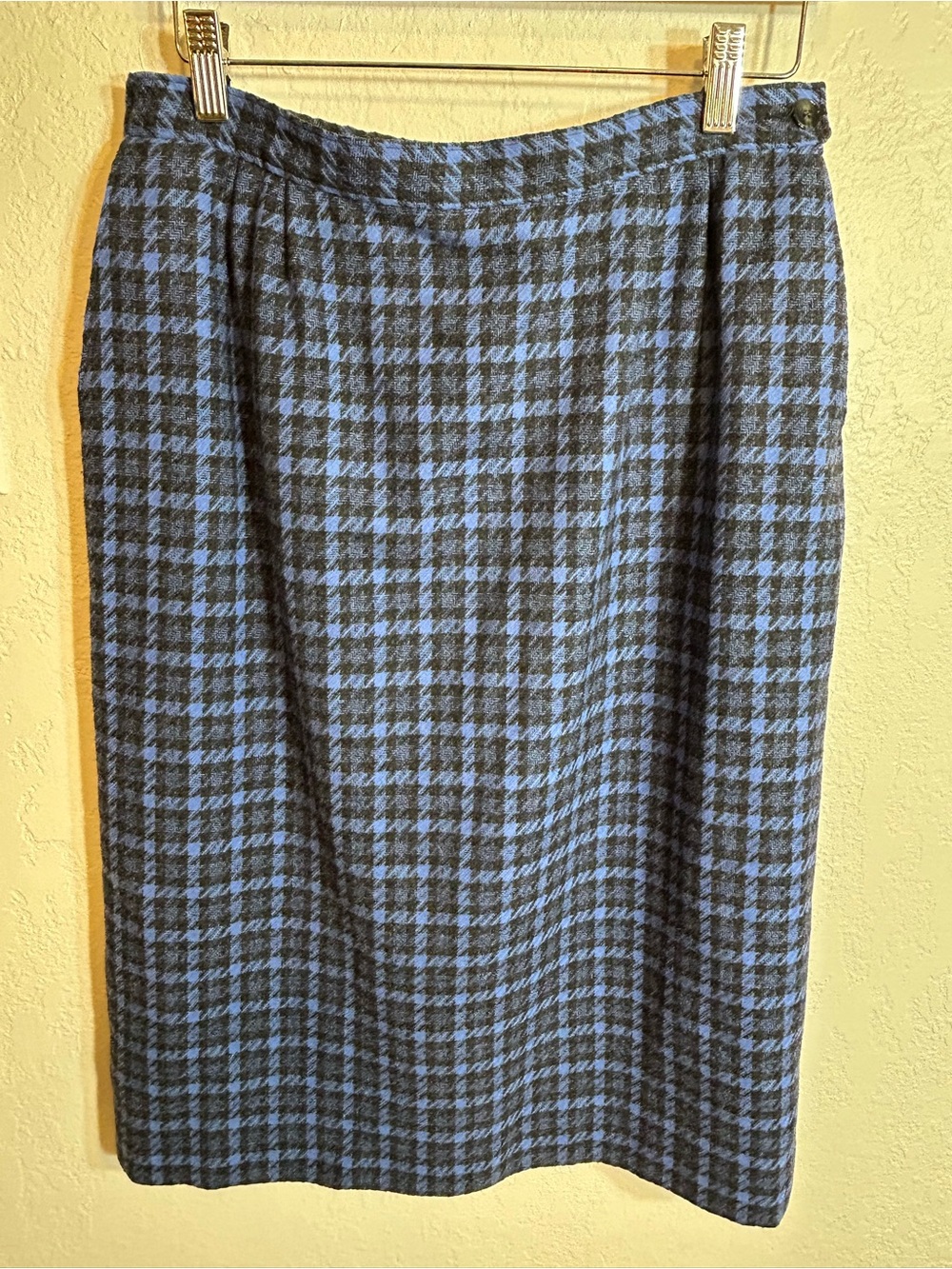 Pendleton Blue & Black Houndstooth Plaid Skirt Pockets Academia Heritage Vintage